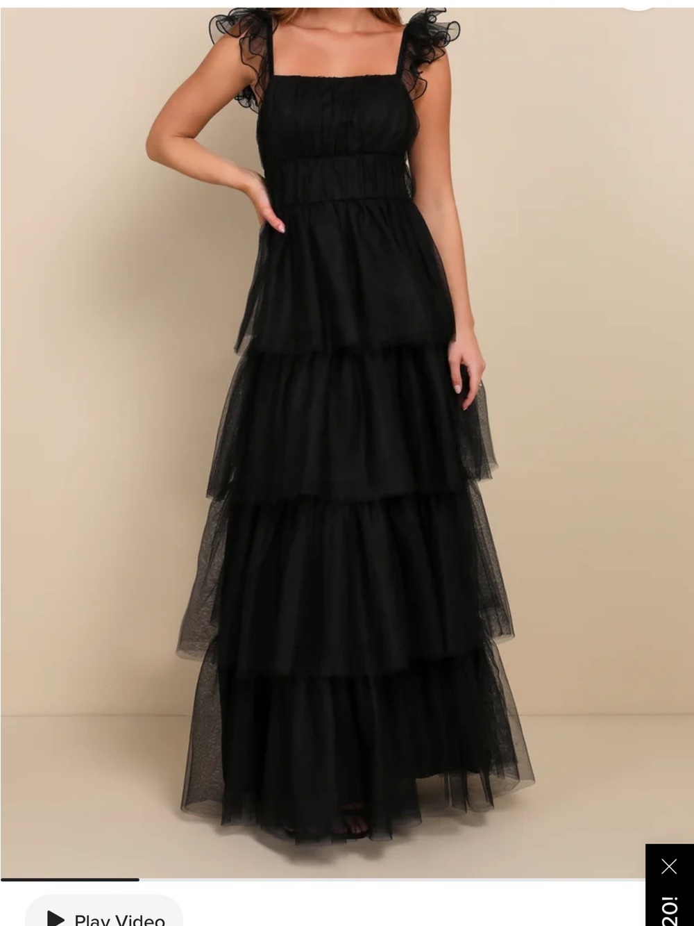 Lulu's Tulle for Love Black Mesh Tulle Tiered Ruffled Maxi Dress